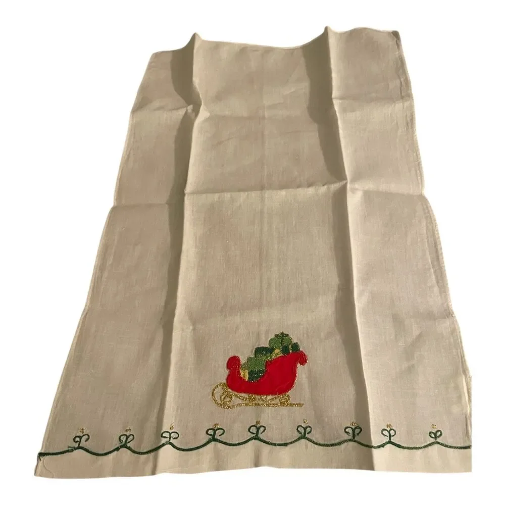 Vintage Lillian Vernon Christmas Holiday Appliqued Tea Towels 100% Cotton